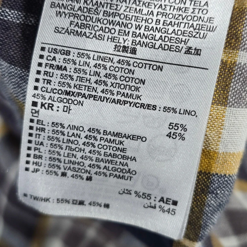 Banana Republic Mens L Linen Plaid Short Sleeve Button Down Shirt Navy‎ Yellow